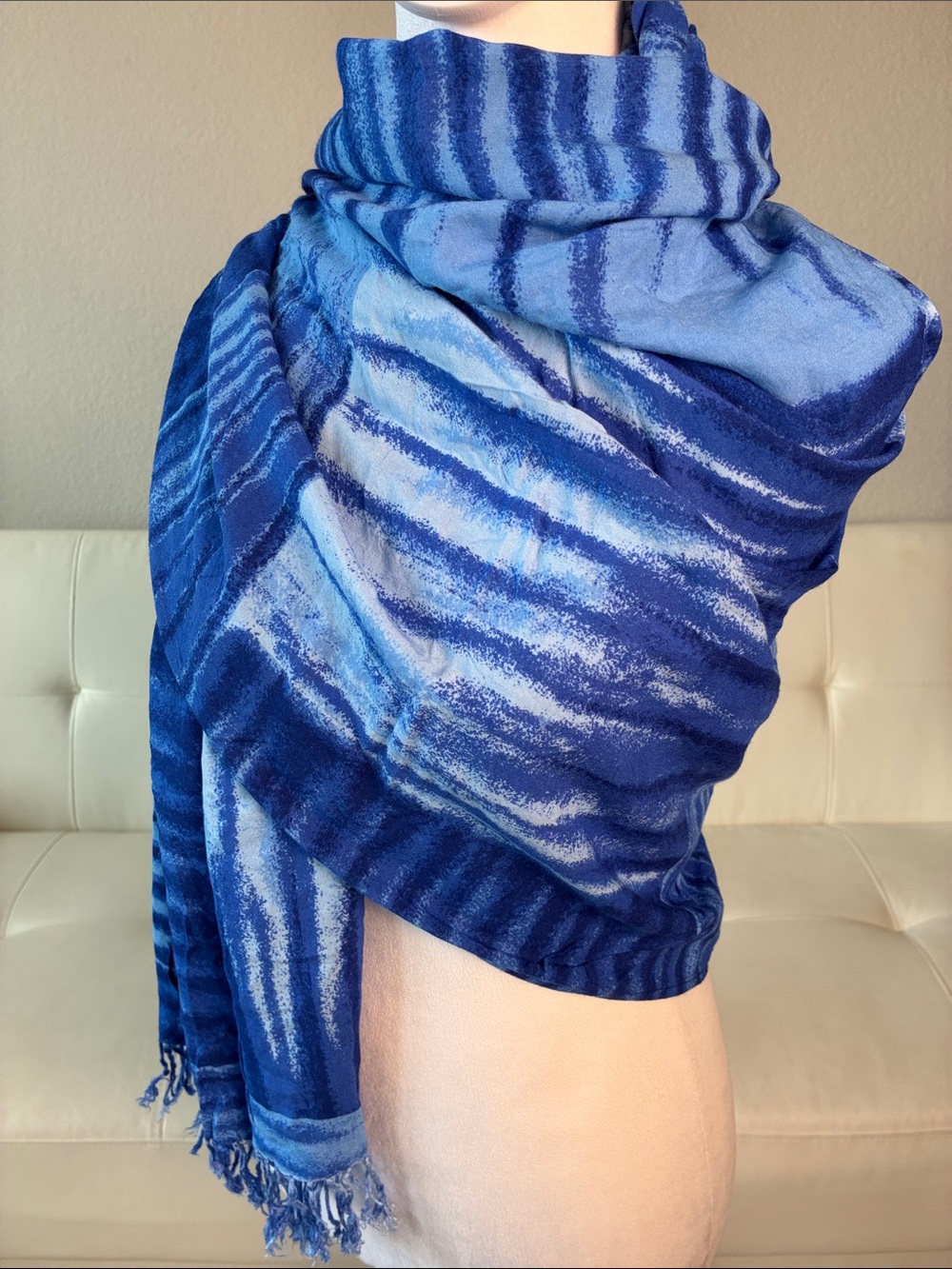 Blue Stripe Printed Women's Scarf - Elegant Lightweight Wrap